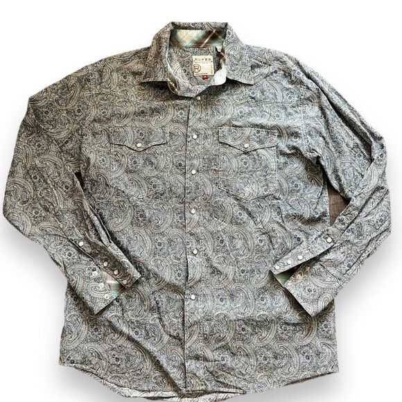 Roper Mens Shirt Pearl Snap Front Paisley Print Long Sleeve Western Gray Sz Med - Picture 2 of 15